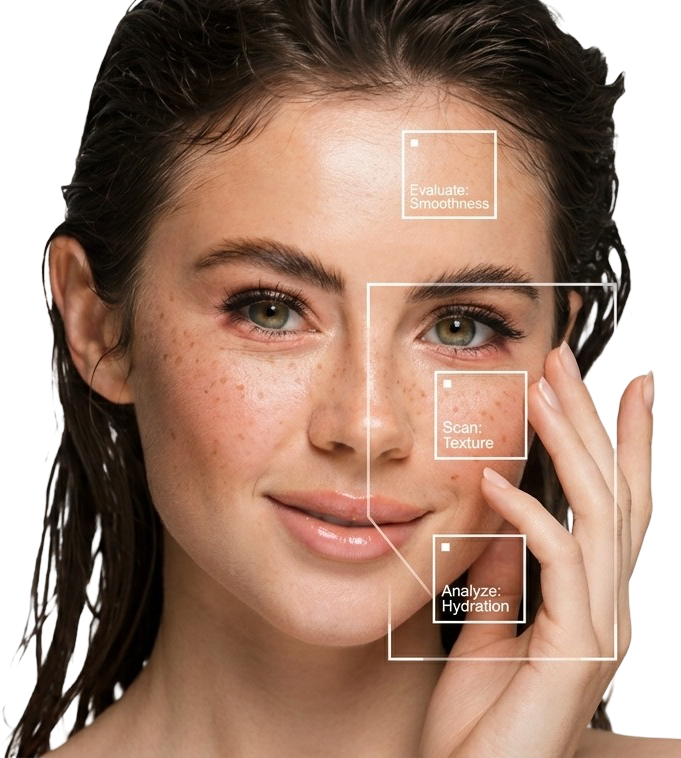 AI skin analysis app scanning skin texture, hydration, and wrinkles in real time